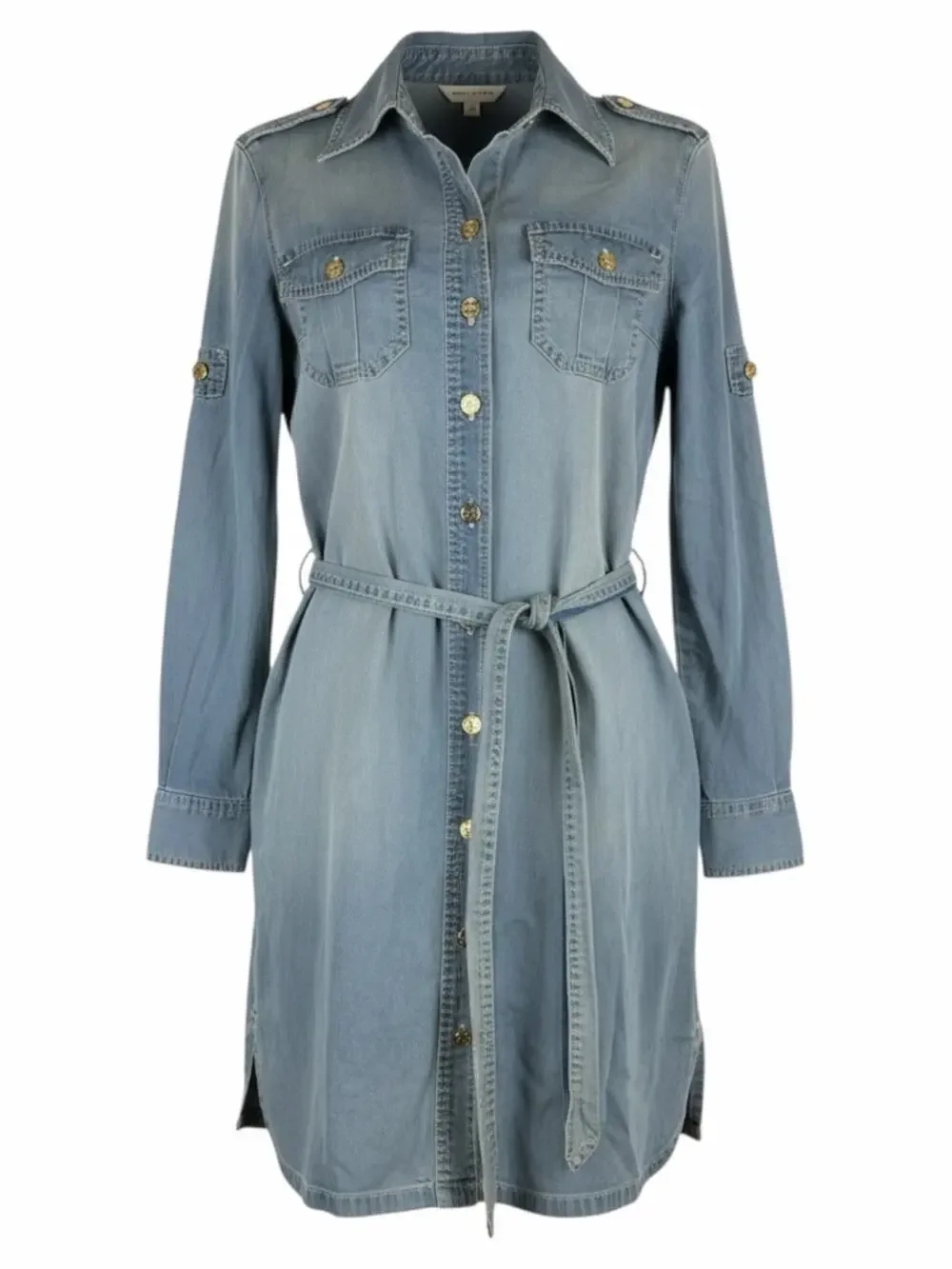 Tory Burch Brigette Belted Tie Denim Shirt Dress Light Wash Size 2